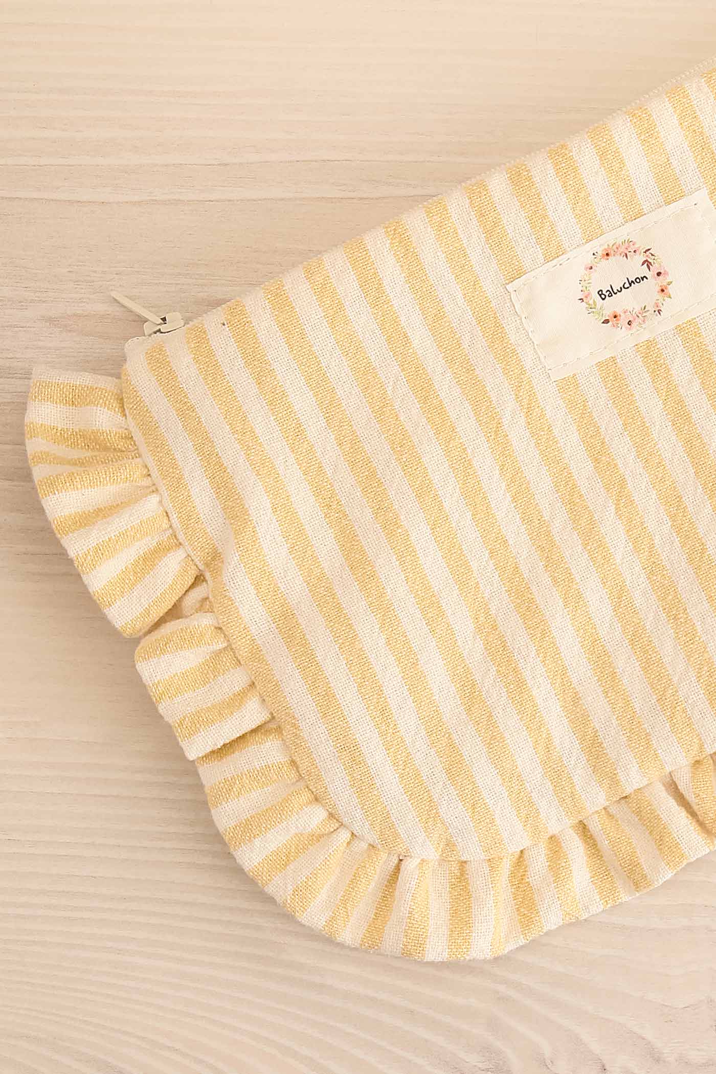 Uranui Yellow Striped Ruffled Cosmetic Bag - 2 Options | Maison garçonne close-up