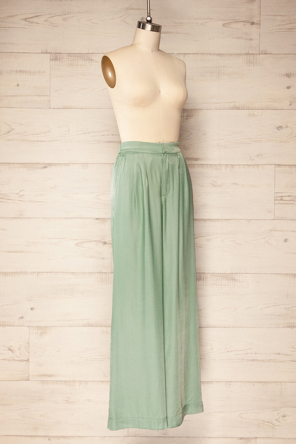 Urgench Teal Silky High-Waisted Pants | La petite garçonne side view