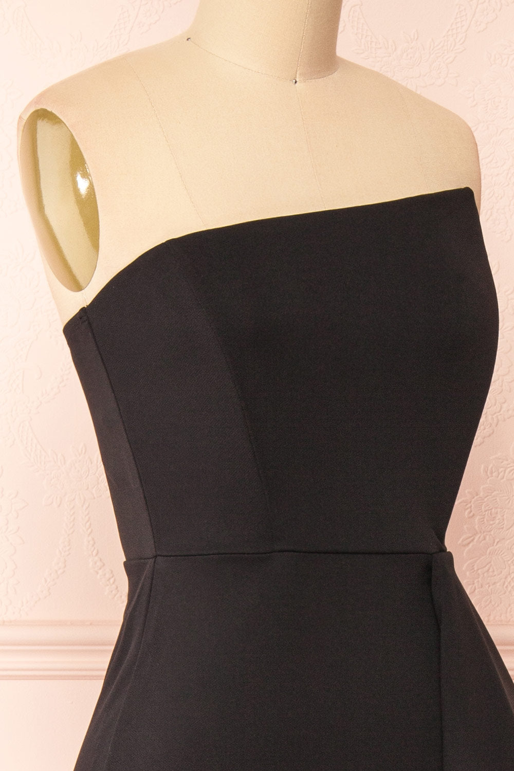 Ursuli Black Strapless Maxi Dress w/ Side Slit | Boutique 1861 side close-up