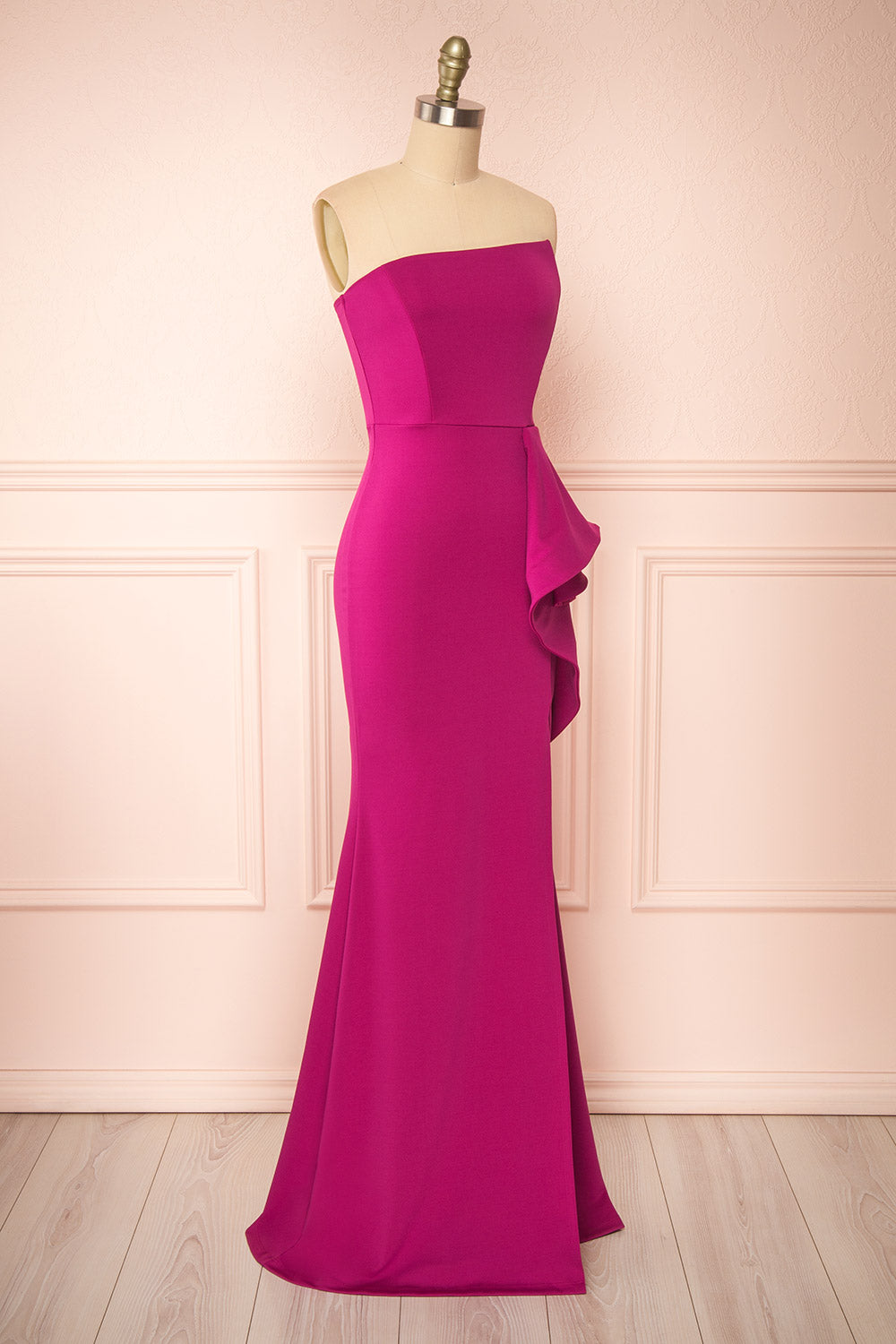 Ursuli Fuchsia Strapless Maxi Dress w/ Side Slit | Boutique 1861 side view