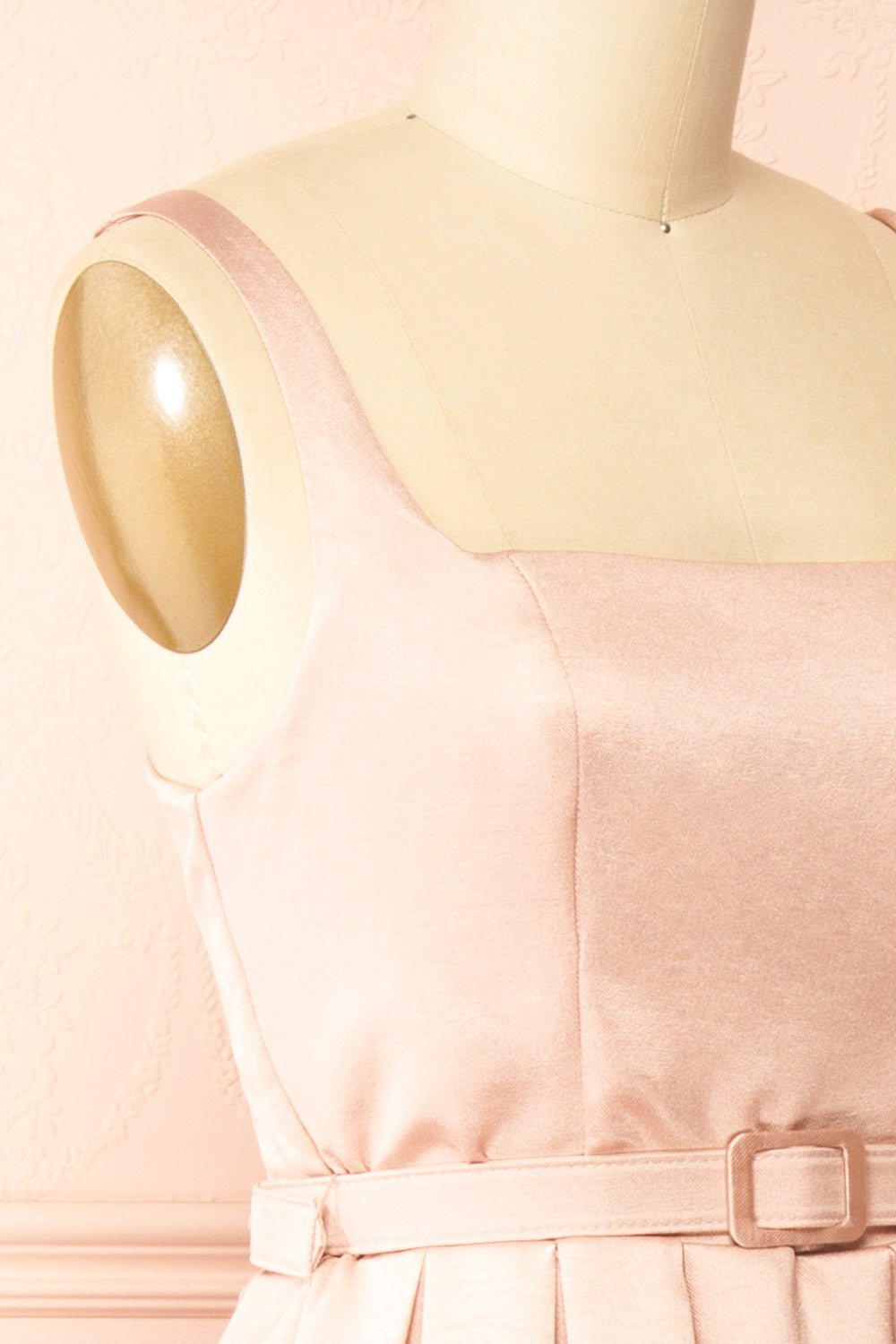 Usagi Pink A-Line Dress with Square Neckline with Belt | Boutique 1861 side