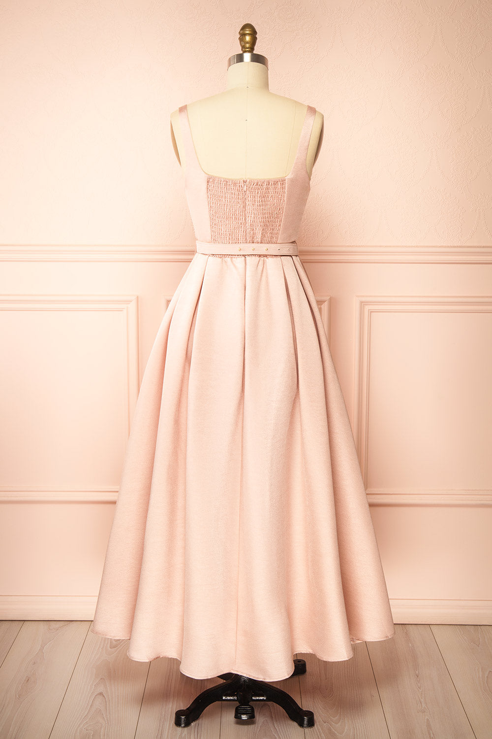 Usagi Pink A-Line Dress with Square Neckline with Belt | Boutique 1861 back view