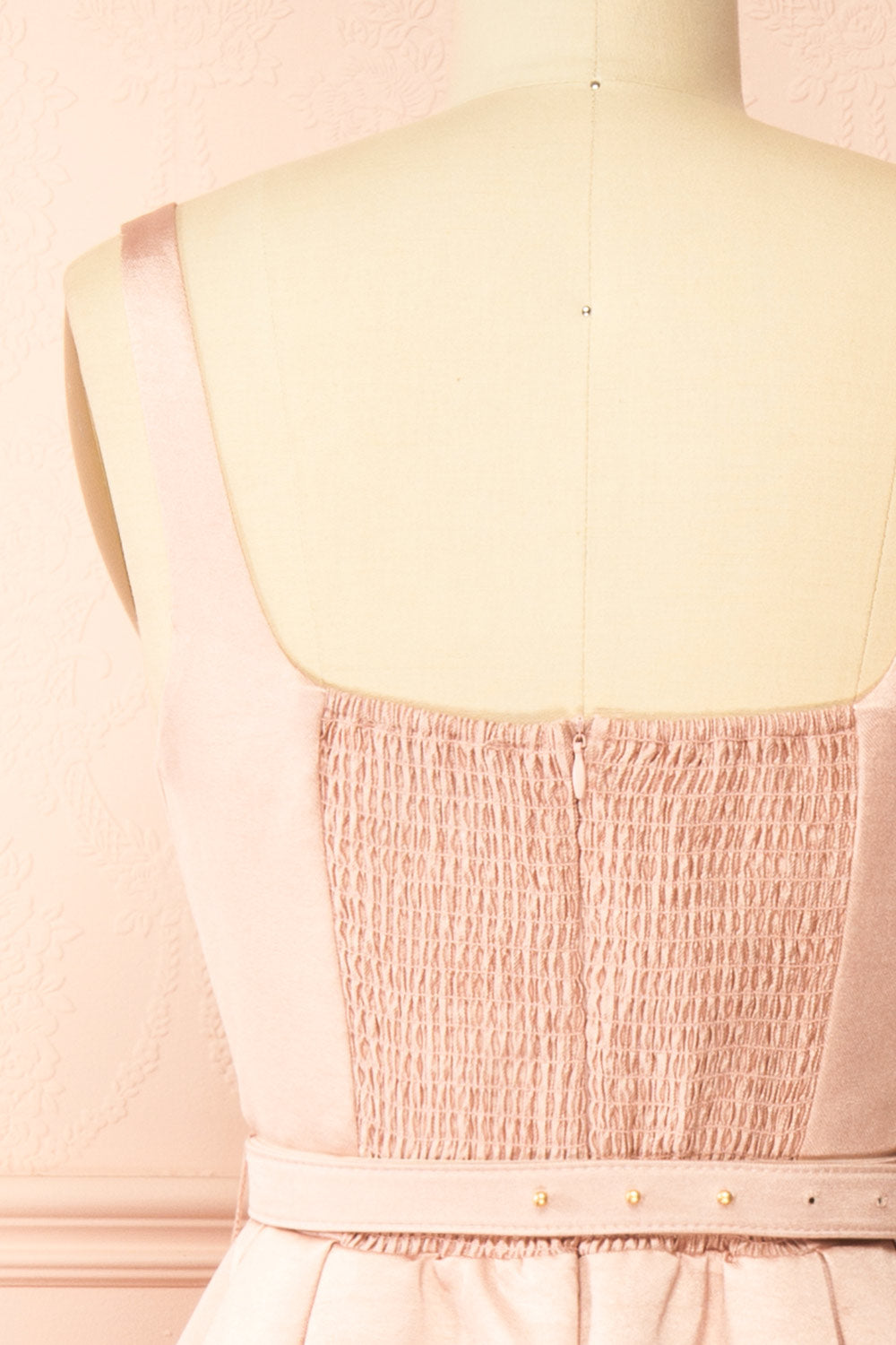 Usagi Pink A-Line Dress with Square Neckline with Belt | Boutique 1861 back