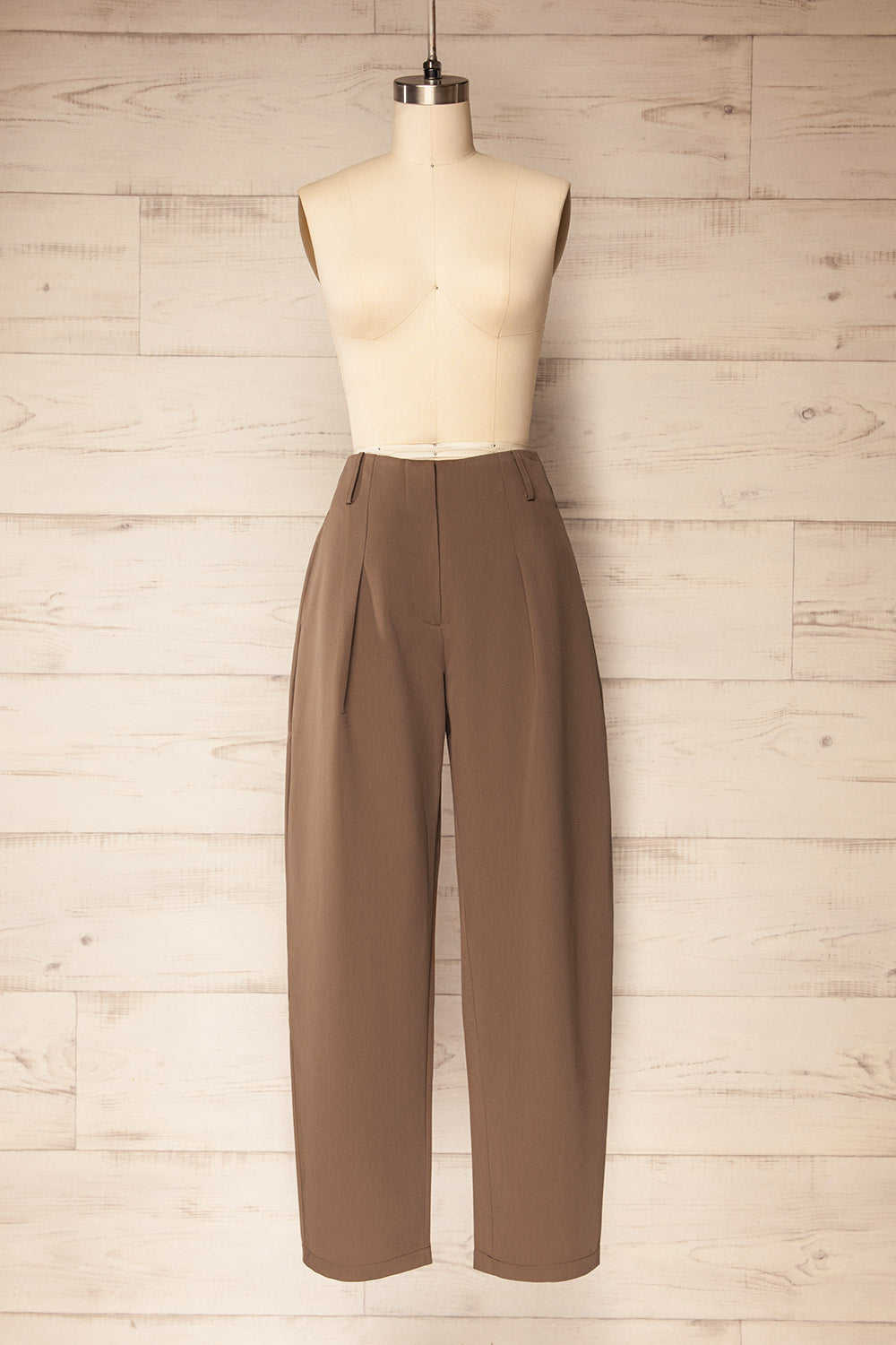 Utica Brown High-Waisted Wide Leg Pants | La petite garçonne front view