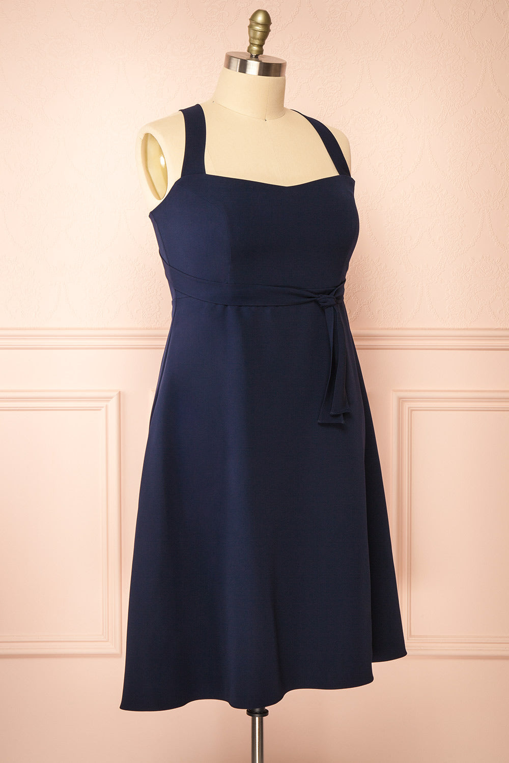 Valentina Navy Midi A-line Dress with Adjustable Straps | Boutique 1861 side plus size