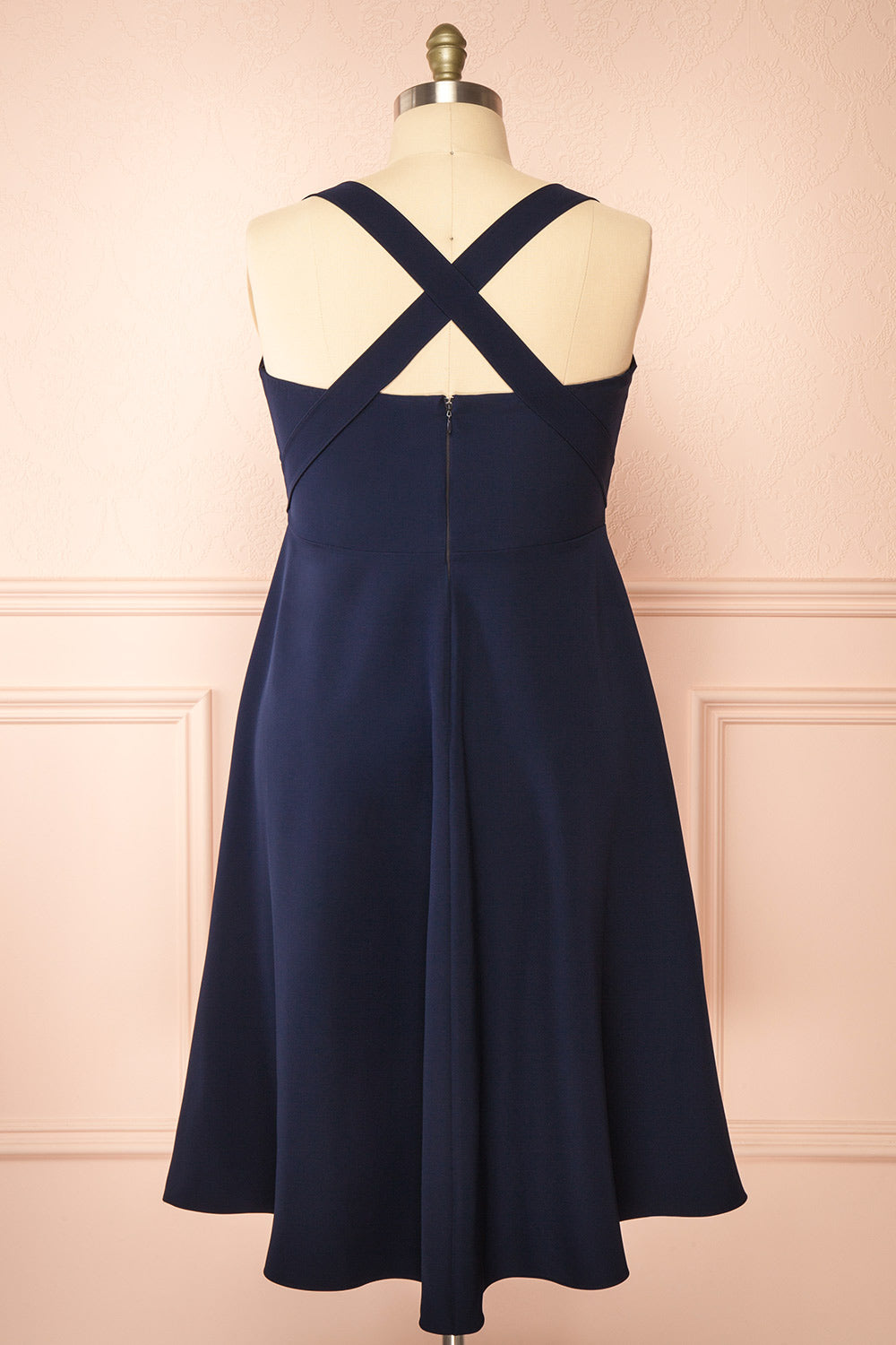 Valentina Navy Midi A-line Dress with Adjustable Straps | Boutique 1861 back plus size