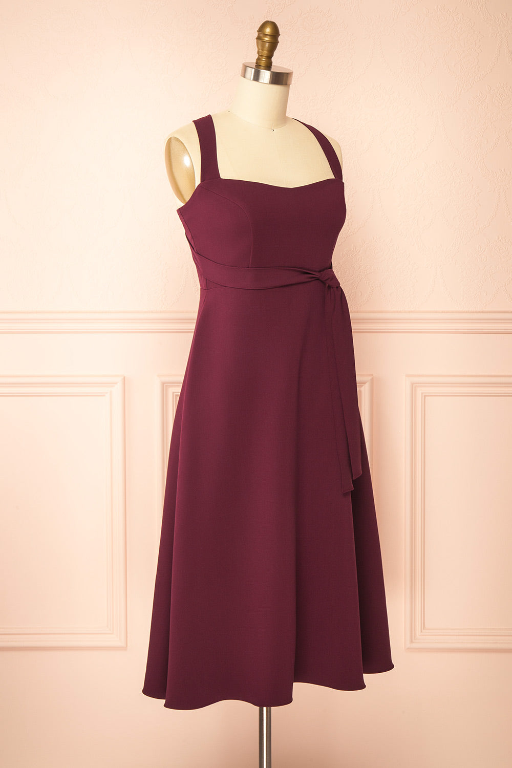 Valentina Burgundy Midi A-line Dress with Adjustable Straps | Boutique 1861 side view