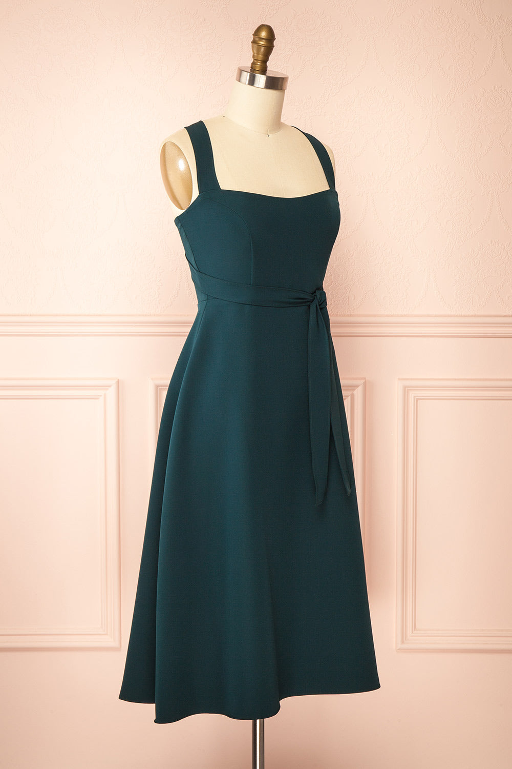 Valentina Green Midi Dress with Adjustable Straps | Boutique 1861 side view