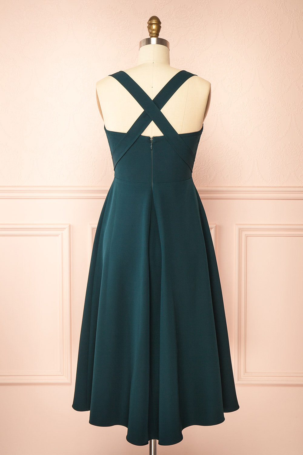 Valentina Green Midi Dress with Adjustable Straps | Boutique 1861 back view