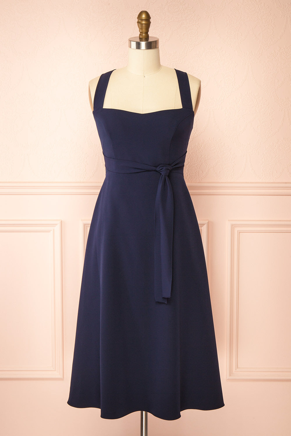 Valentina Navy Midi Dress with Adjustable Straps
