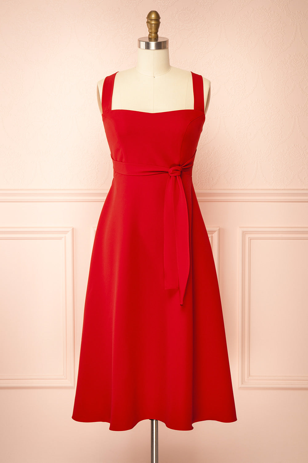 Valentina Red Midi A-line Dress w/ Adjustable Straps | Boutique 1861 front view