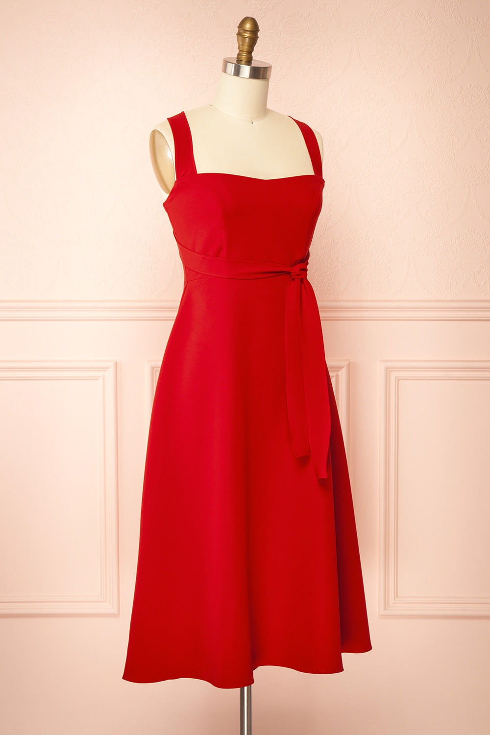 Valentina Red Midi A-line Dress w/ Adjustable Straps | Boutique 1861 side view