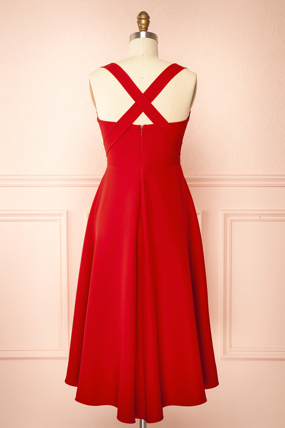 Valentina Red Midi A-line Dress w/ Adjustable Straps | Boutique 1861 back view