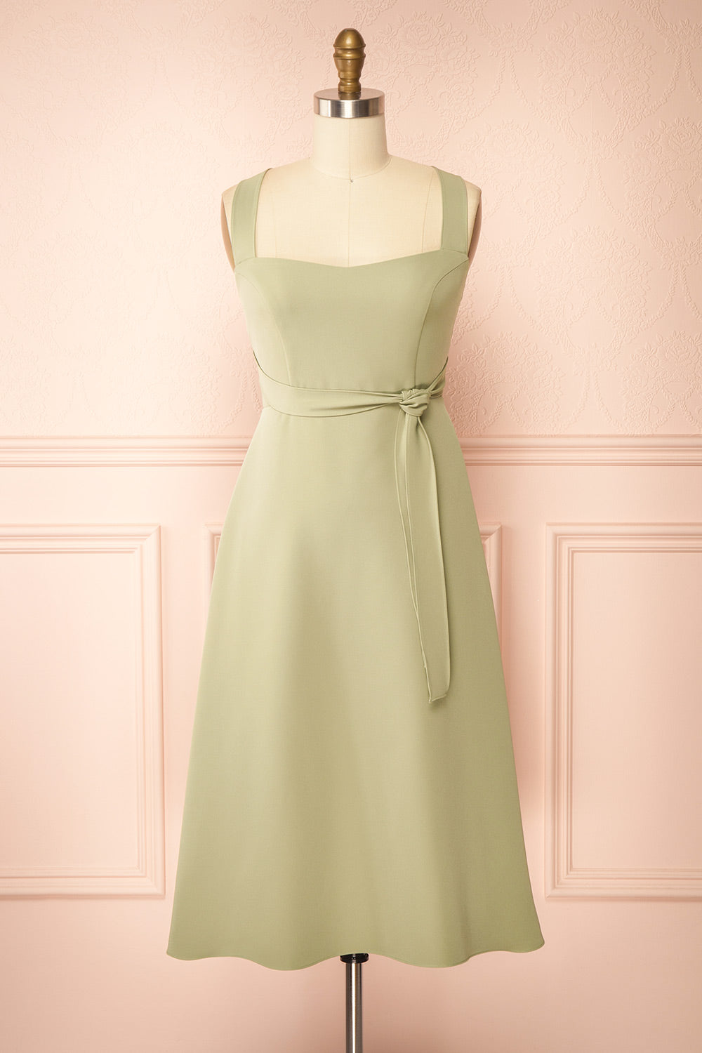 Valentina Sage Midi A-line Dress w/ Adjustable Straps | Boutique 1861 front view