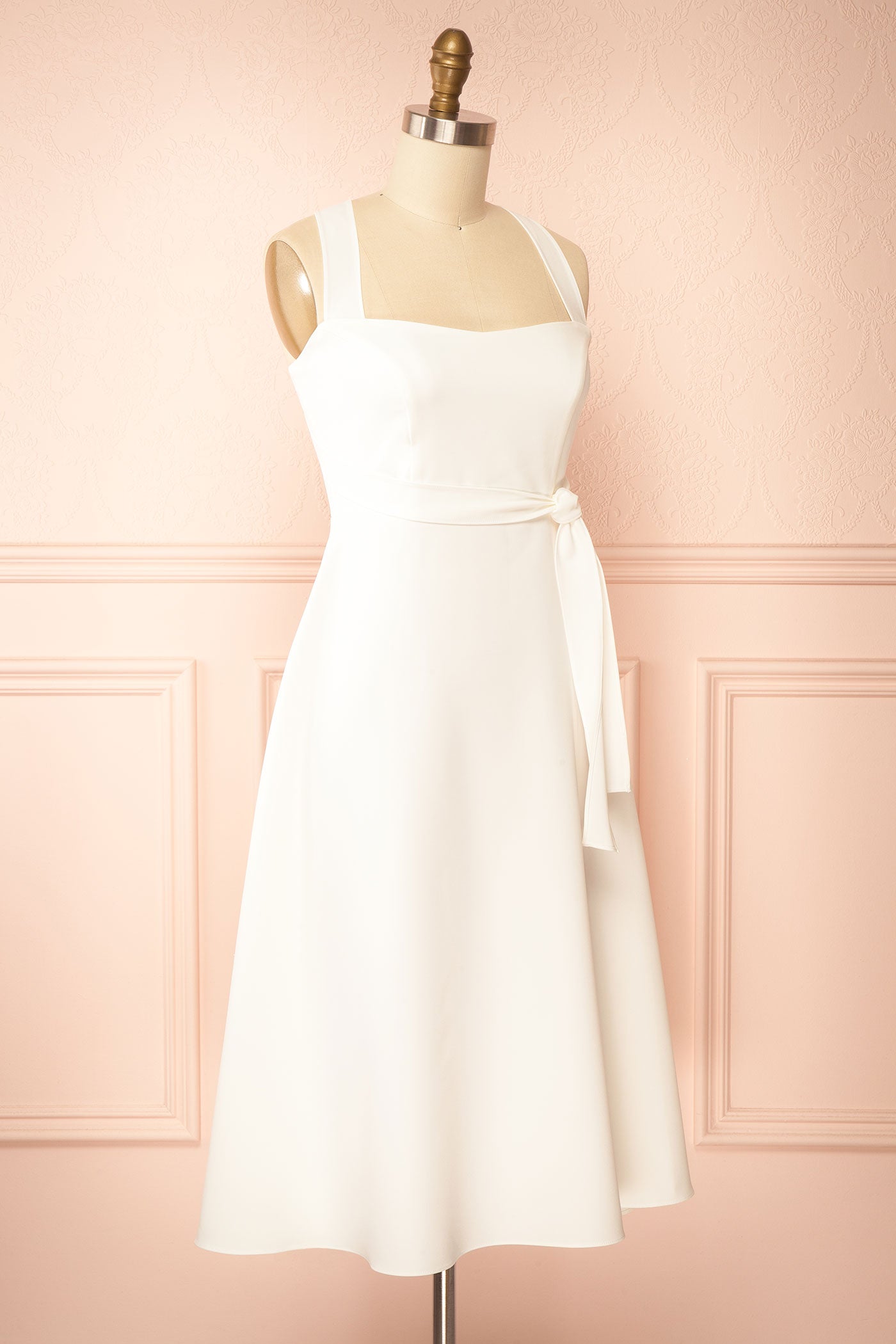 Valentina White Midi A-line Dress with Adjustable Straps by Arti Gogna | Boudoir 1861 side