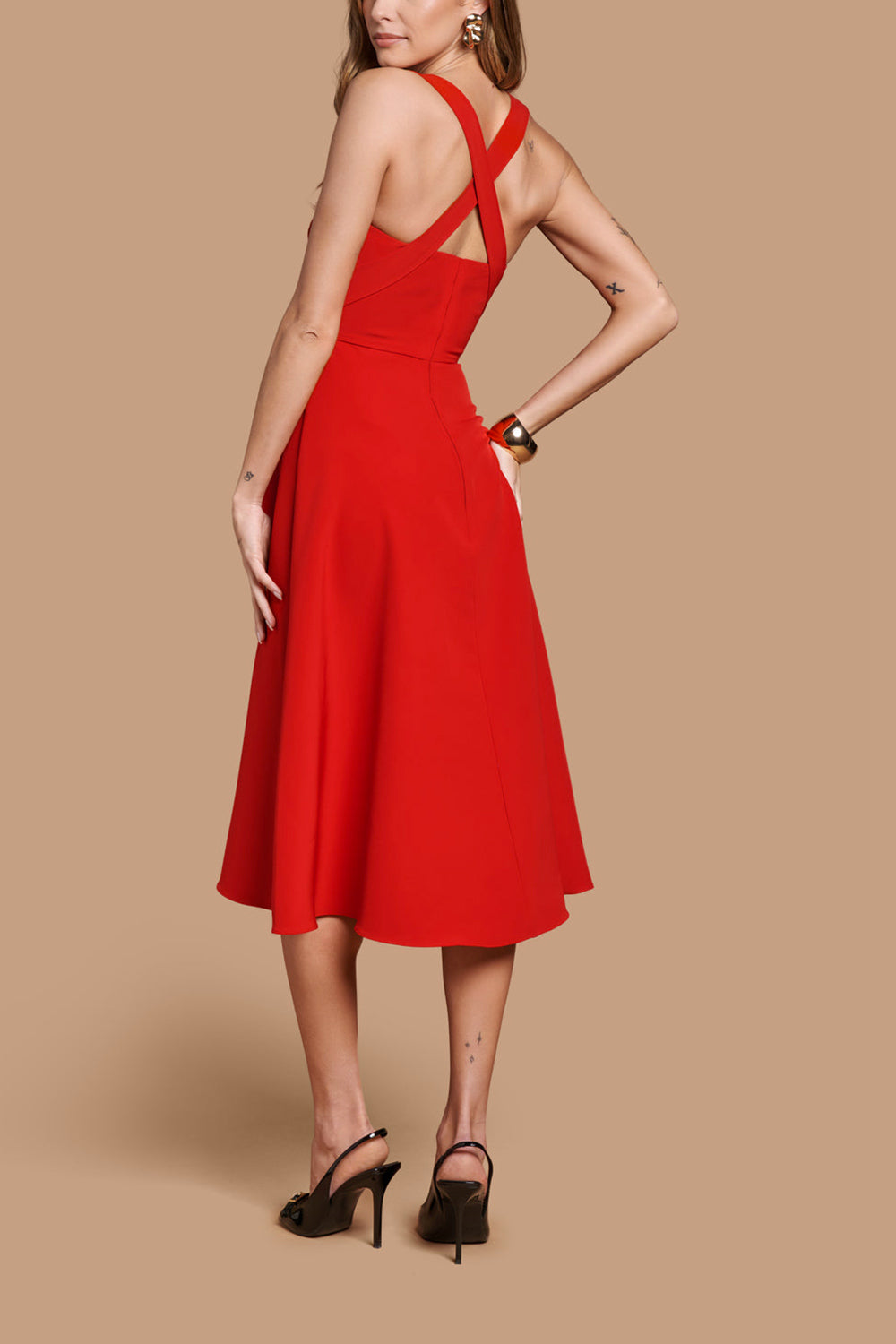 Valentina Red Midi A-line Dress w/ Adjustable Straps | Boutique 1861 model