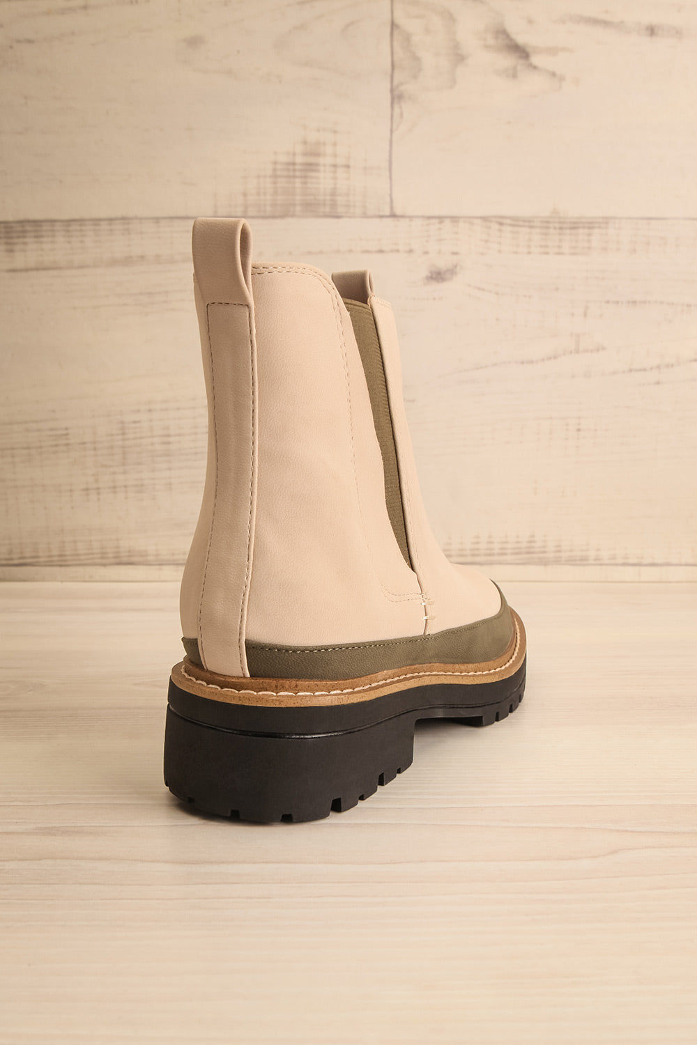 Valenttia Beige Chelsea Faux-Leather Boots | La petite garçonne back view