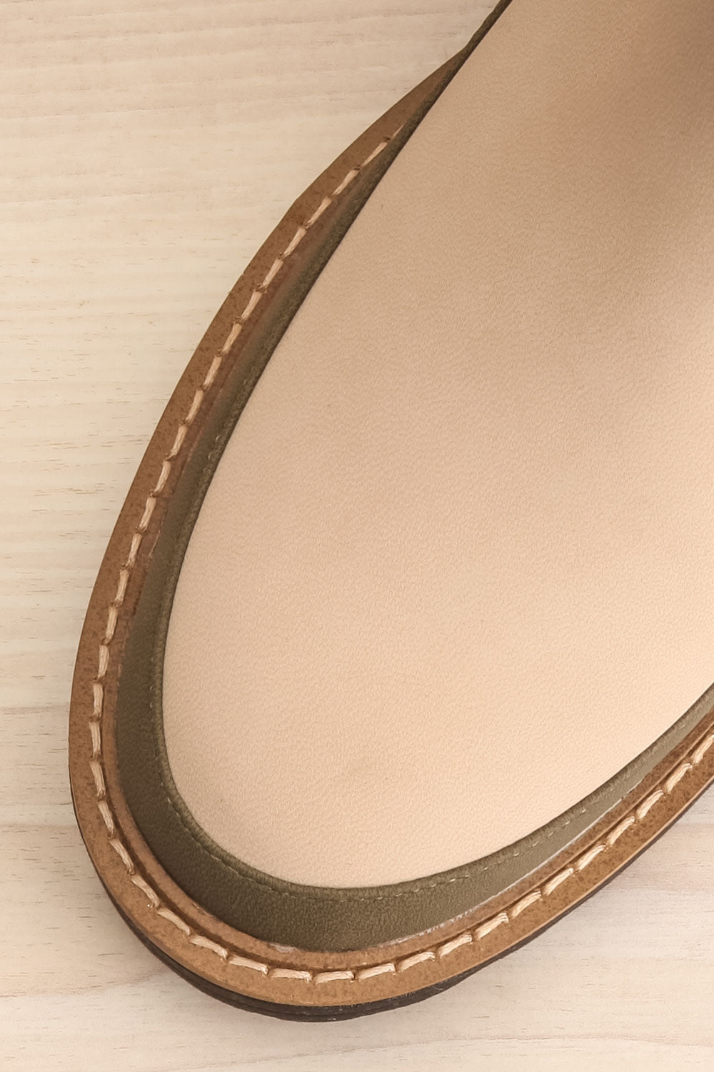 Valenttia Beige Chelsea Faux-Leather Boots | La petite garçonne flat close-up