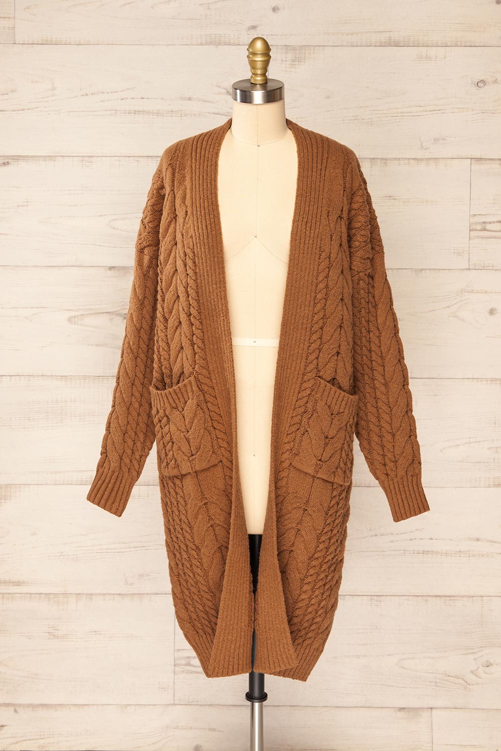 Valletta Caramel Open Front Knit Cardigan | La petite garçonne front view