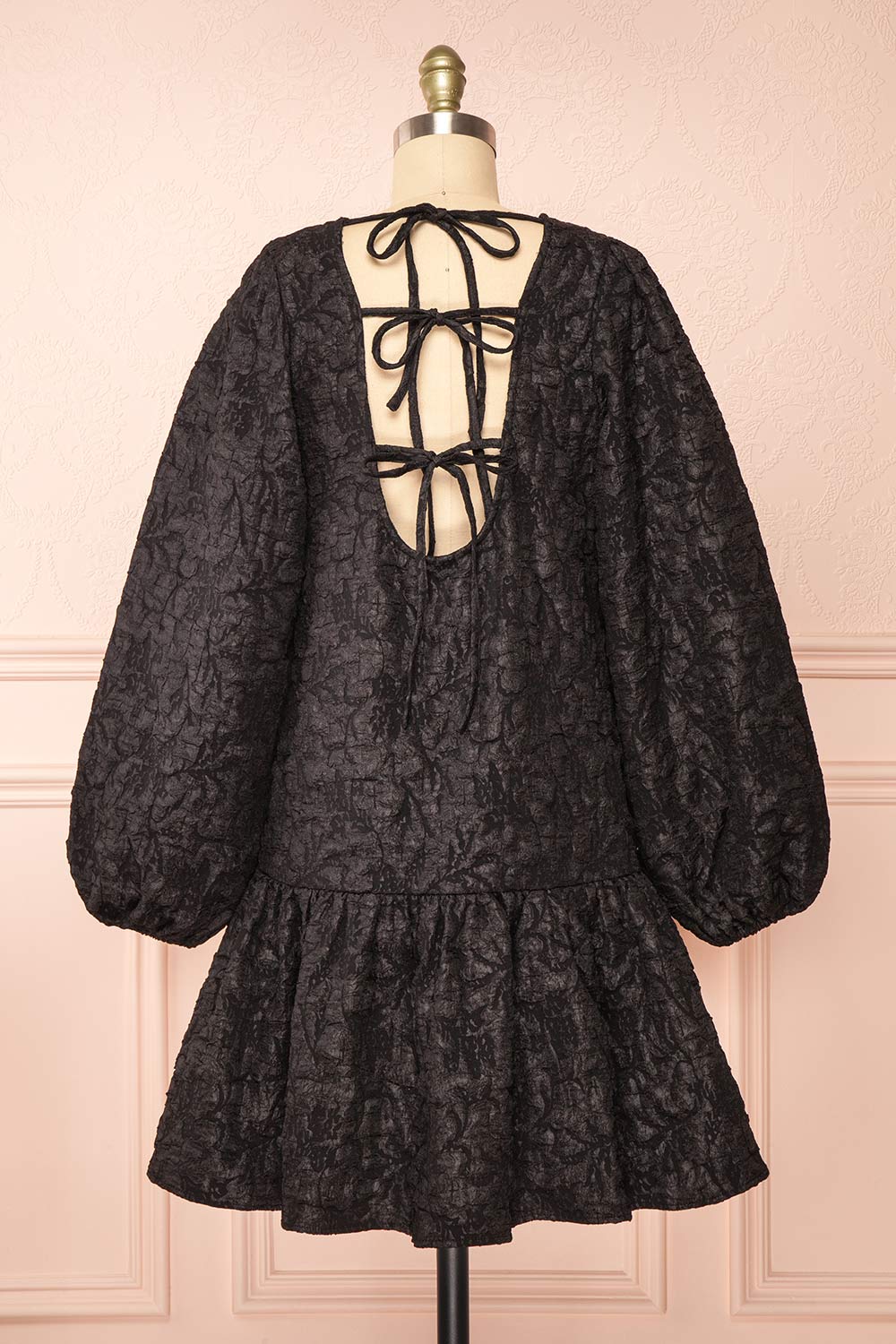 Valoria Short Black Dress w/ Puff Sleeves | Boutique 1861 back view