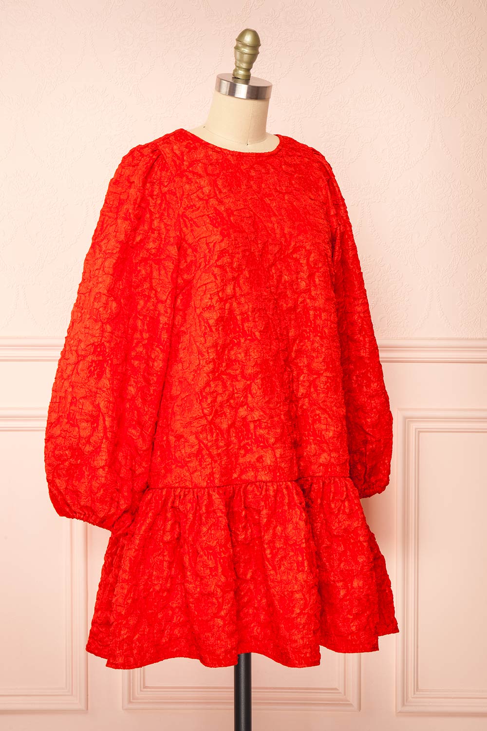 Valoria Red Short Dress w/ Puff Sleeves | Boutique 1861 side view