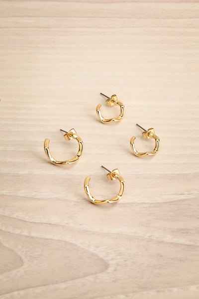 Vanbat Set of 2 Pairs of Golden Wavy Earrings | La petite garçonne
