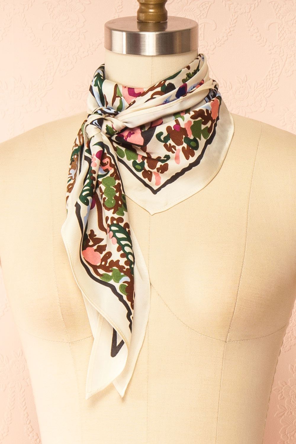 Varenia Satin Floral Botanical Triangle Scarf | Boutique 1861 side close-up