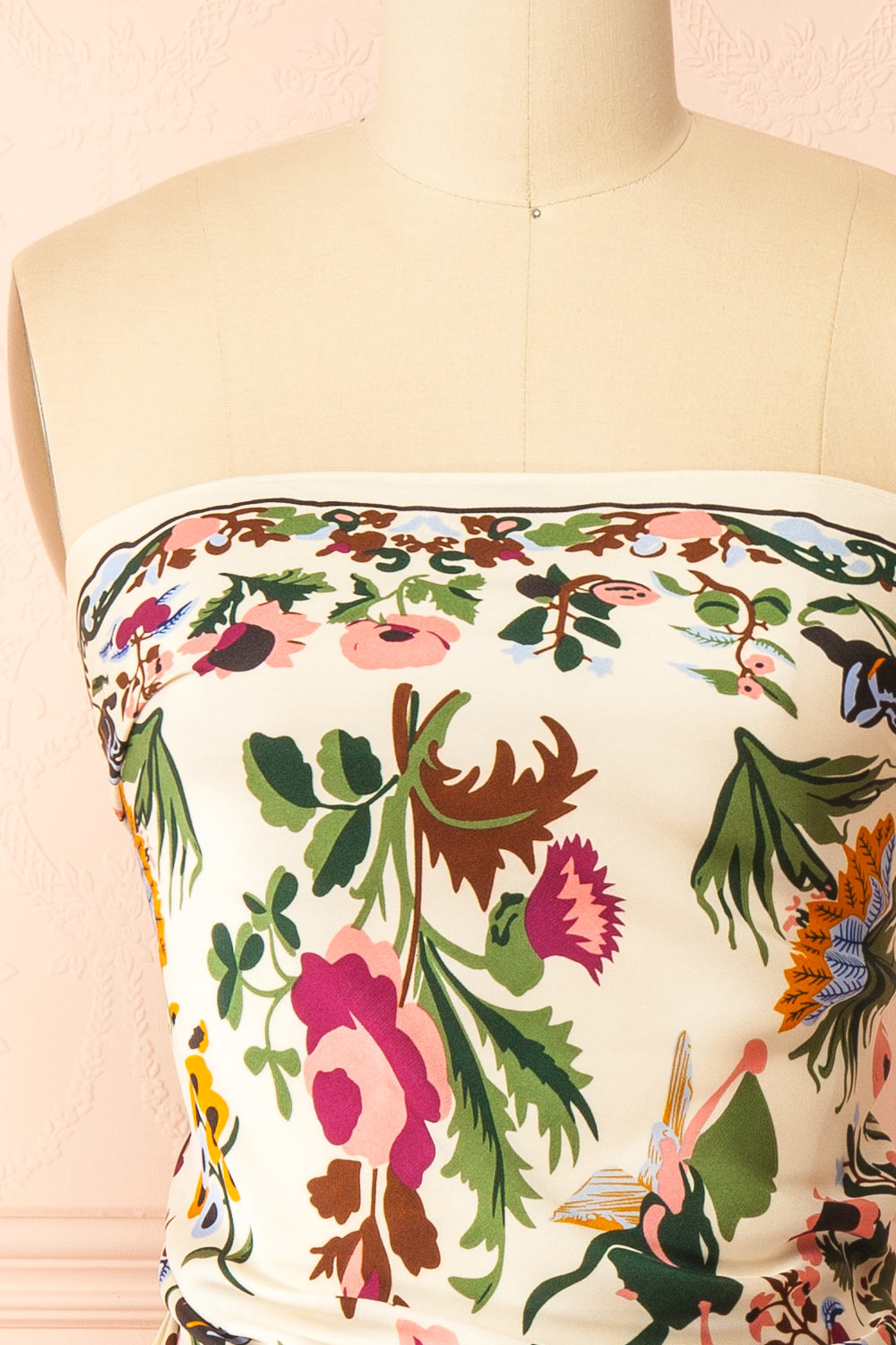 Varenia Satin Floral Botanical Triangle Scarf | Boutique 1861 top close-up