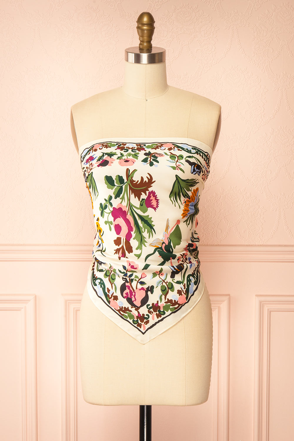 Varenia Satin Floral Botanical Triangle Scarf | Boutique 1861 top view