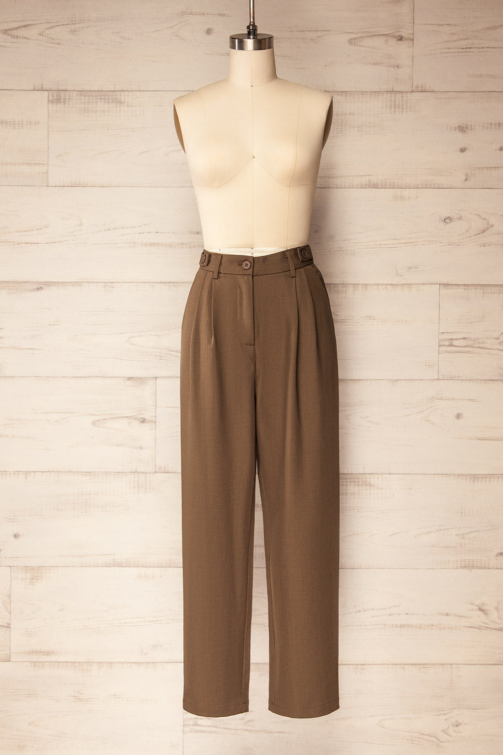 Varsovie Brown High-Waisted Straight Leg Pants | La petite garçonne front view