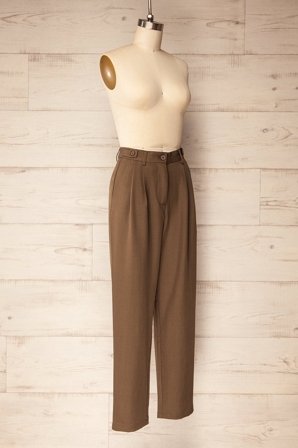 Varsovie Brown High-Waisted Straight Leg Pants | La petite garçonne side view