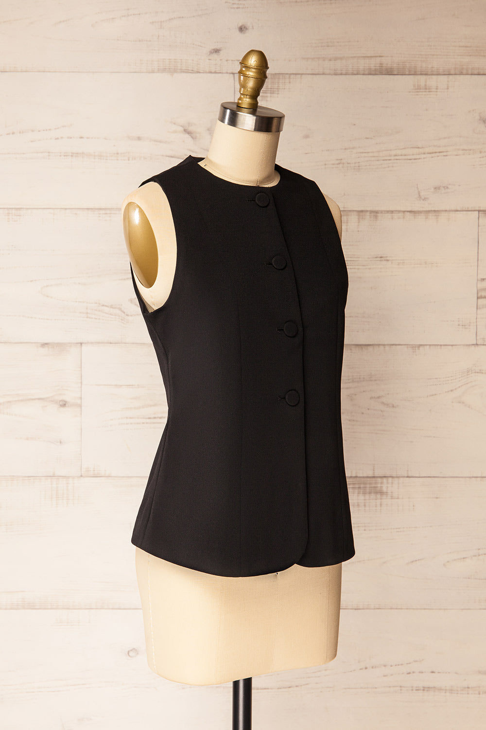 Vellore Black Tailored Buttoned Vest | La petite garçonne side view