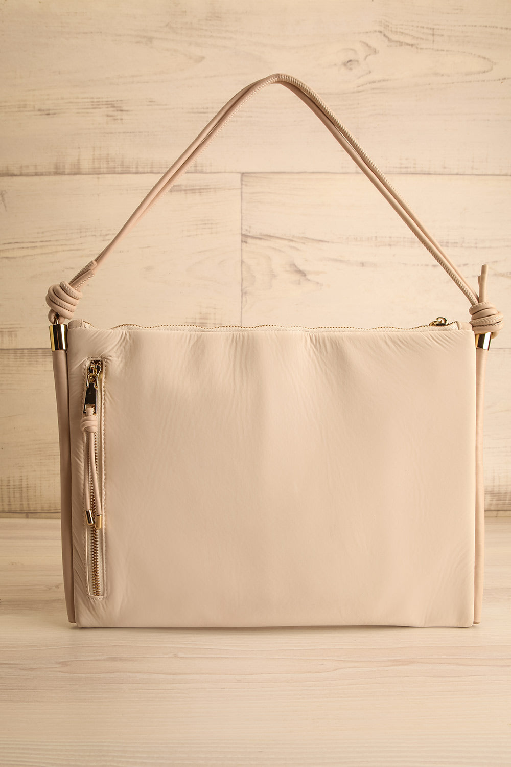 Venicia Beige Glossy Shoulder Bag | La petite garçonne front
