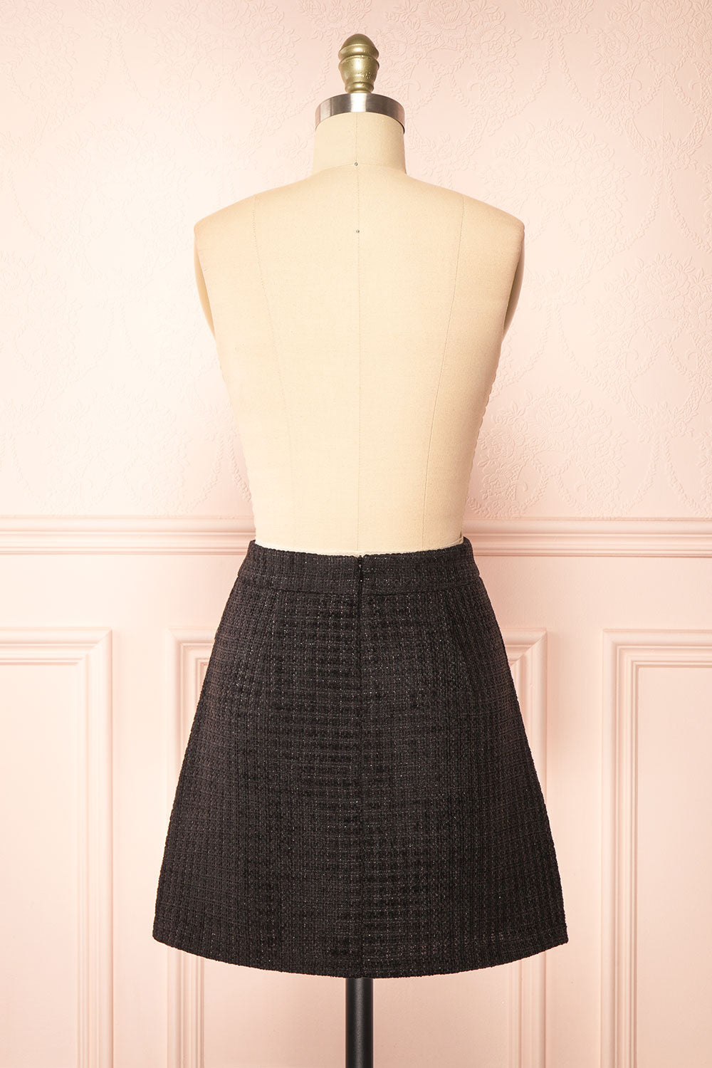 Veranne Black Short A-Line Tweed Skirt| Boutique 1861 back view