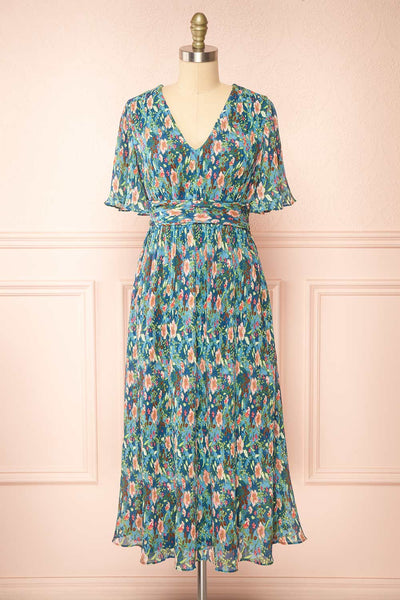 Veridian Pleated Floral Midi Dress | Boutique 1861 front view