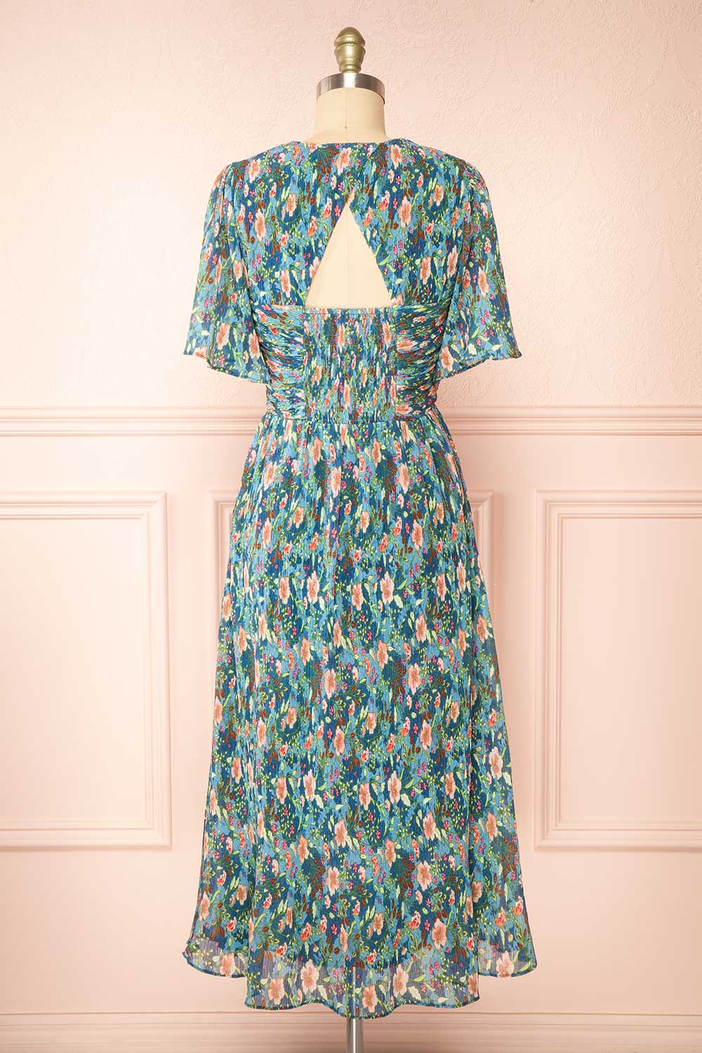 Veridian Pleated Floral Midi Dress | Boutique 1861 back view