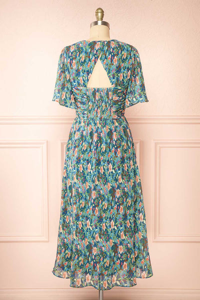 Veridian Pleated Floral Midi Dress | Boutique 1861 back view