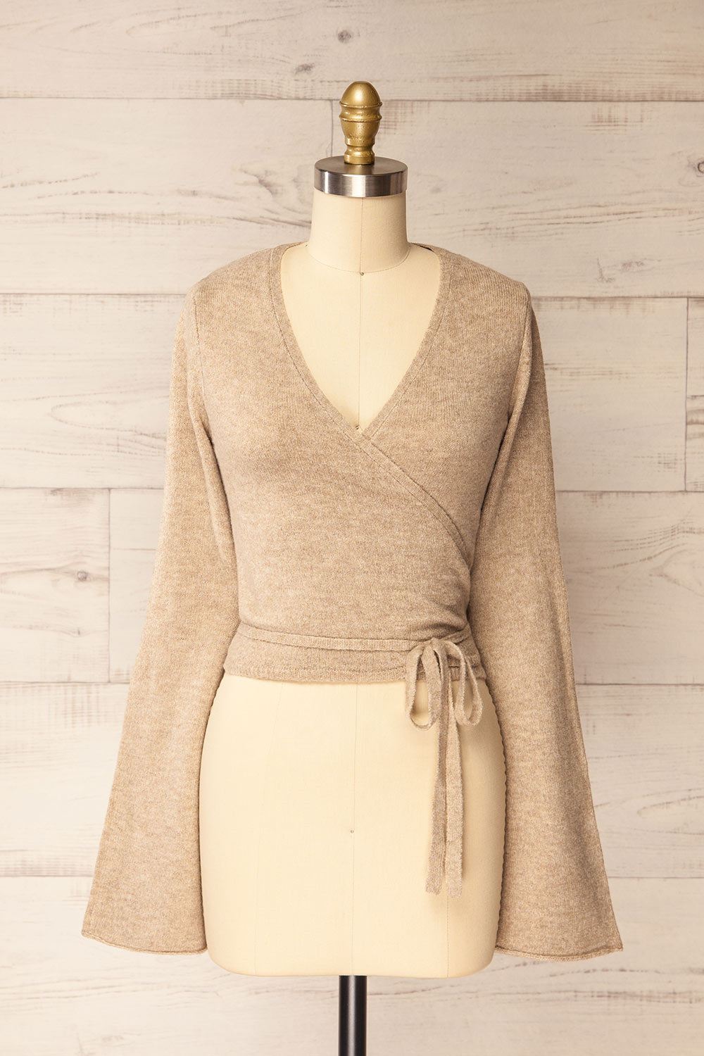 Verone Beige Criss Cross Knit Top | La petite garçonne front view