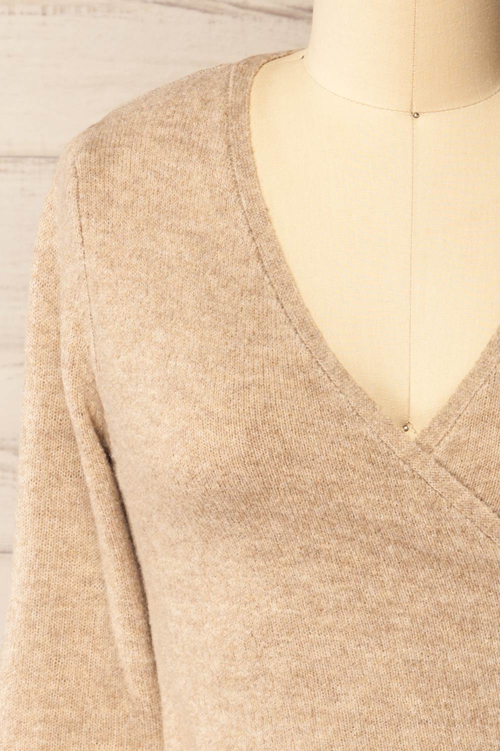 Verone Beige Criss Cross Knit Top | La petite garçonne front