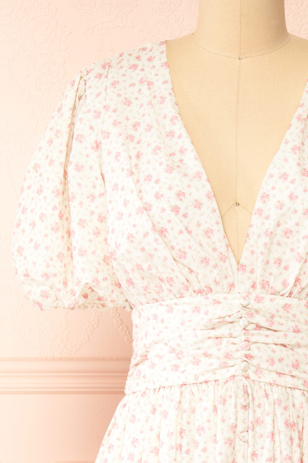 Veronique Midi Floral Dress w/ Puffy Sleeves | Boutique 1861 front