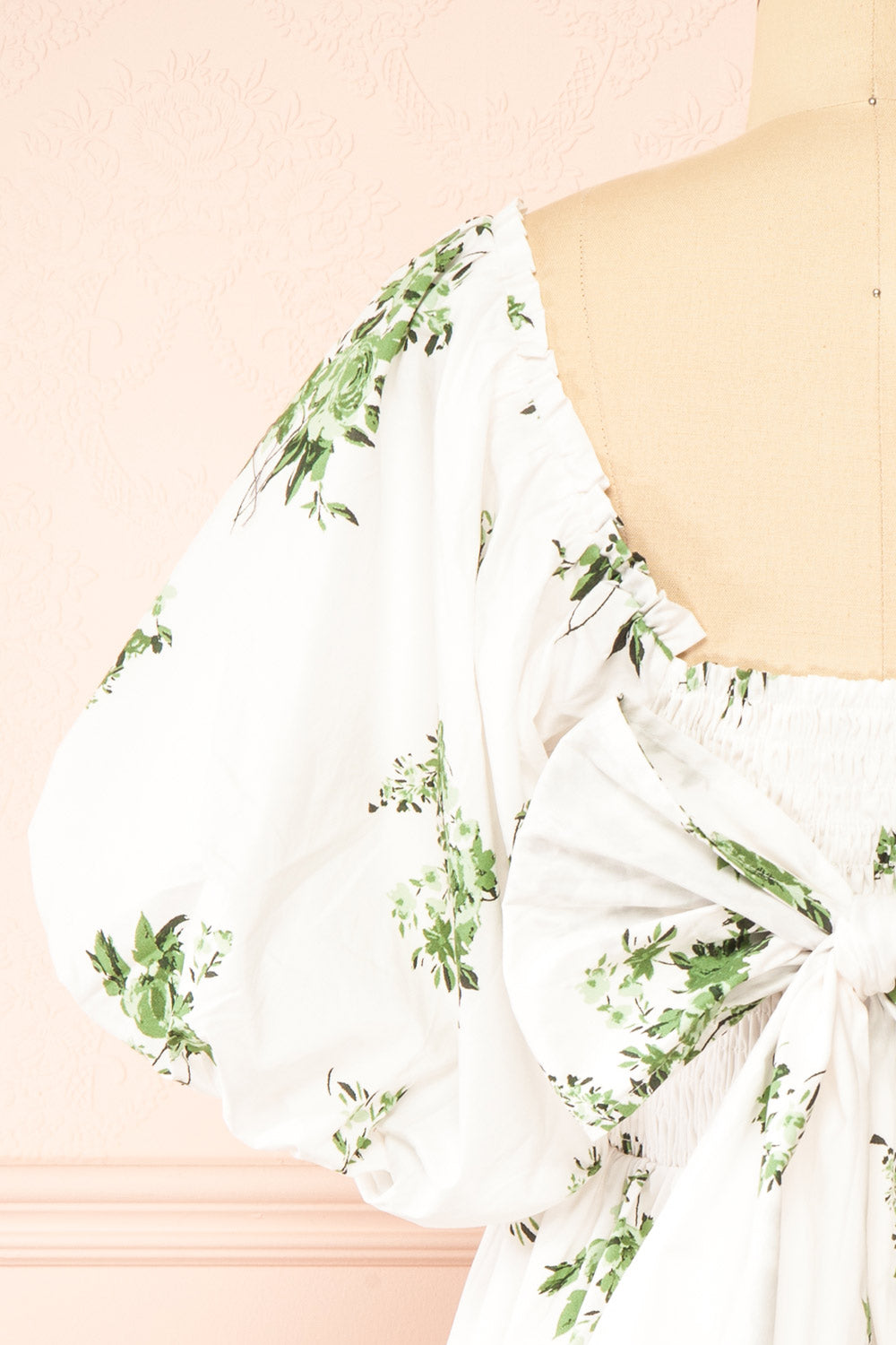 Vertuosa Short White Dress w/ Green Flowers | Boutique 1861 back