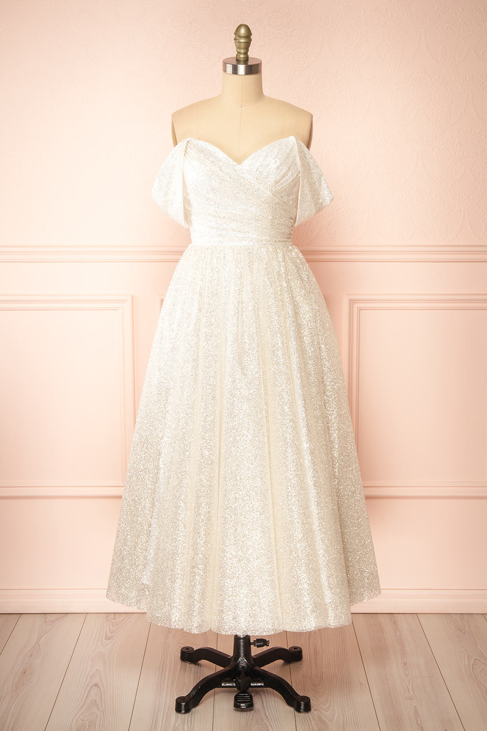 Vestra Ivory Glittery Midi A-Line Dress | Boutique 1861 front view