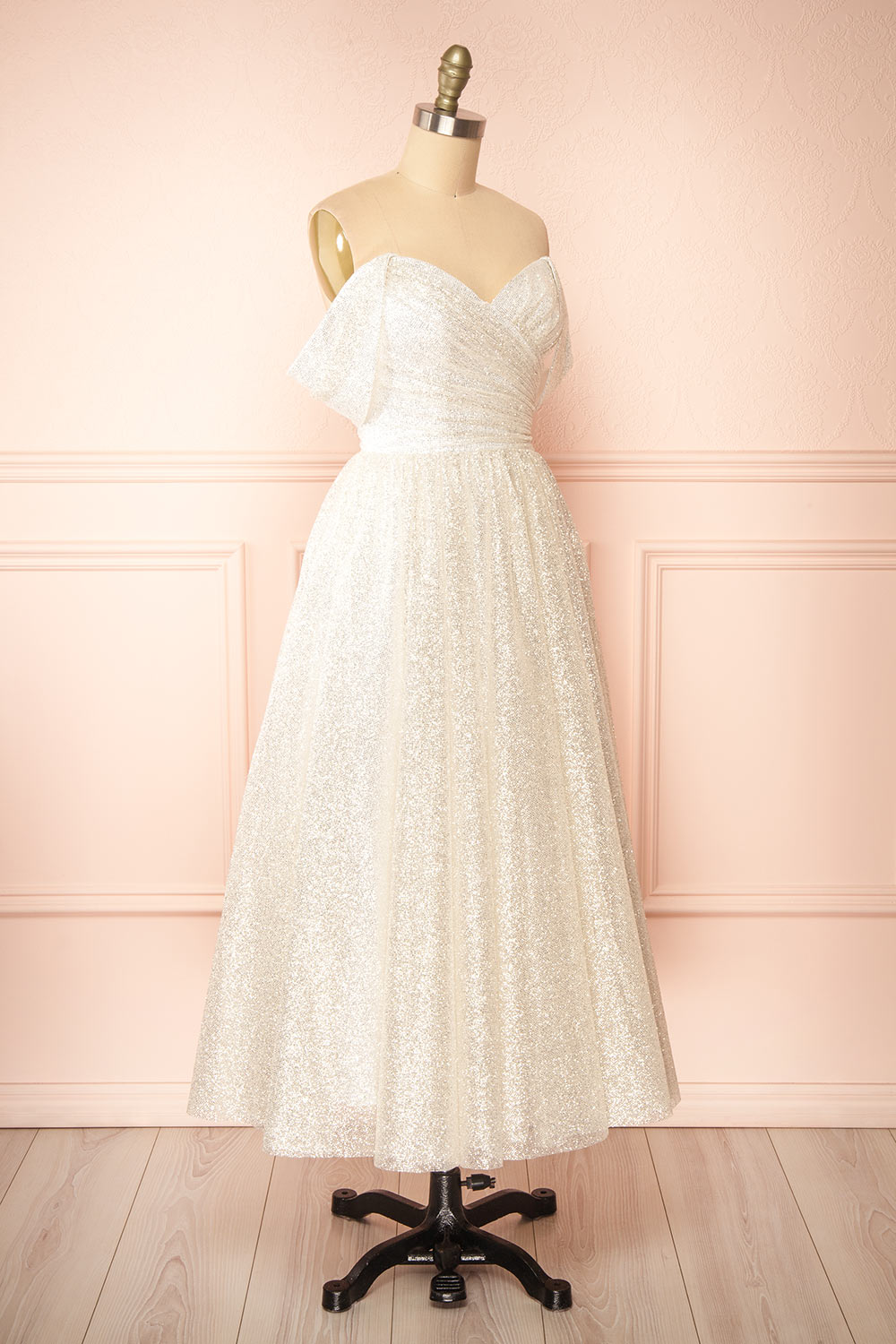 Vestra Ivory Glittery Midi A-Line Dress | Boutique 1861 side view