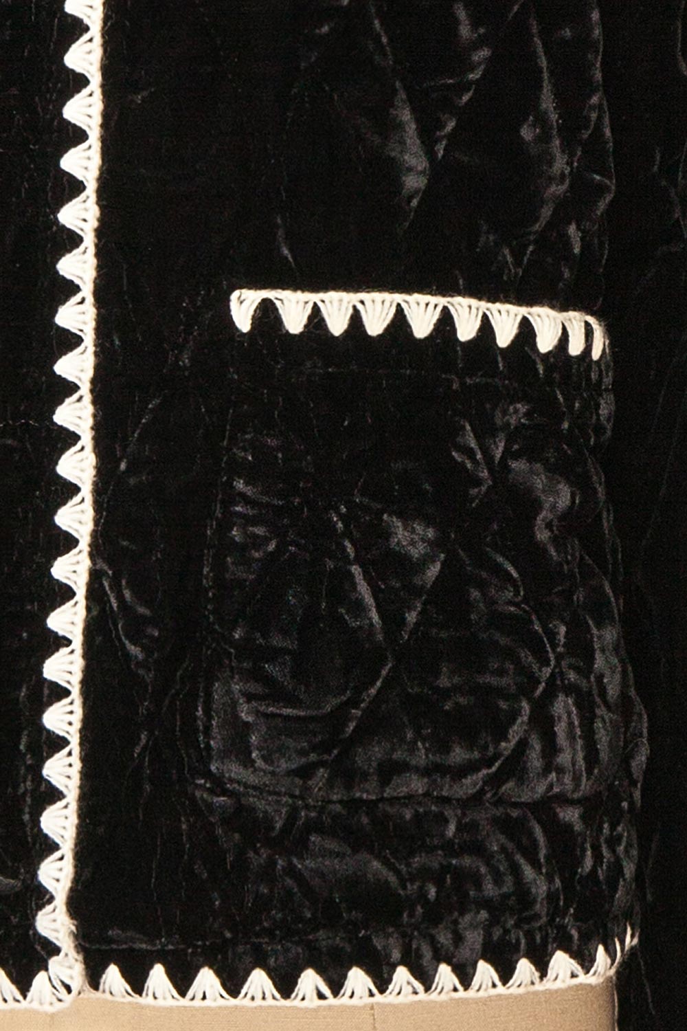 Vicenza Black Velvet Quilted Vest with Scalloped Trim | Boutique 1861 fabric