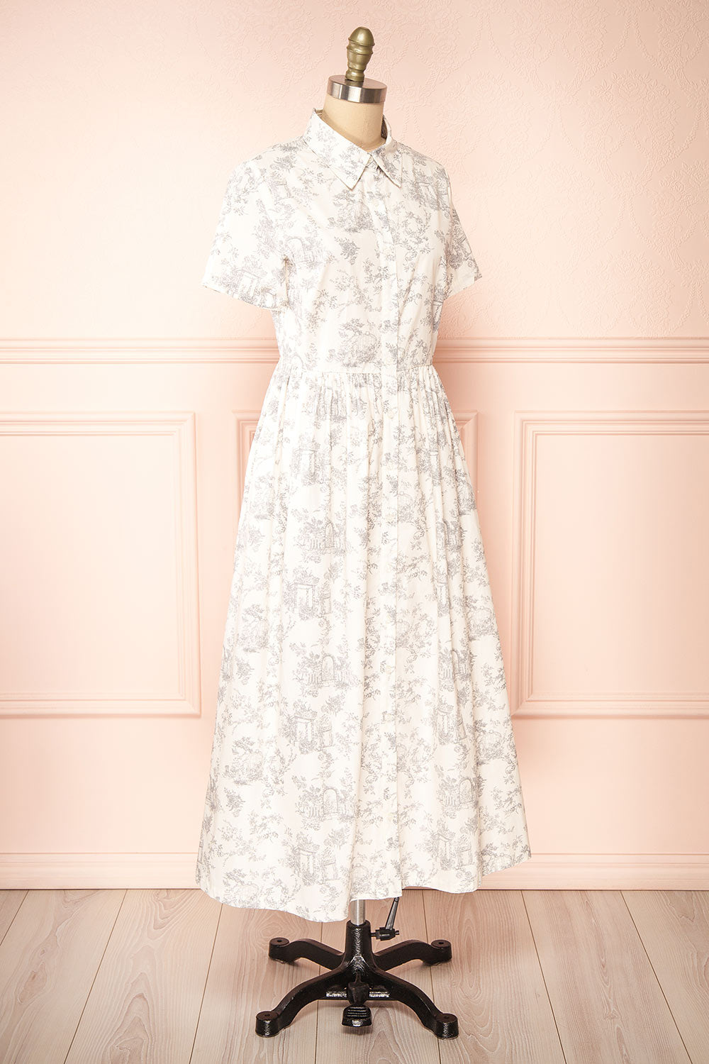 Victoire Midi Shirt Dress w/ Antique Floral Pattern | Boutique 1861 side view