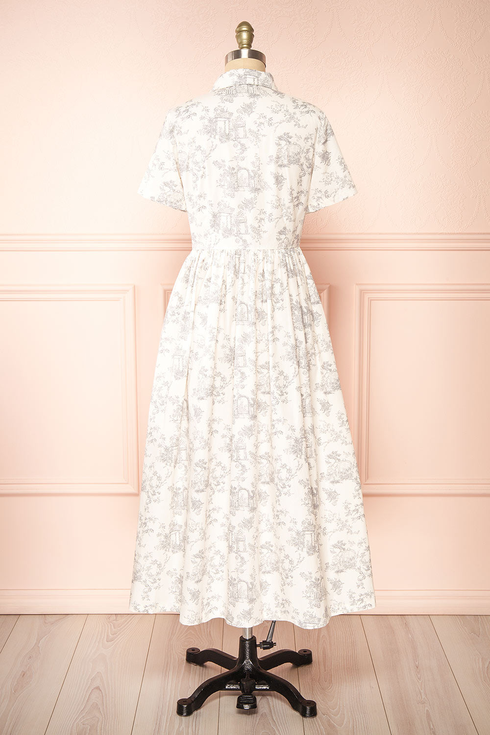 Victoire Midi Shirt Dress w/ Antique Floral Pattern | Boutique 1861 back view