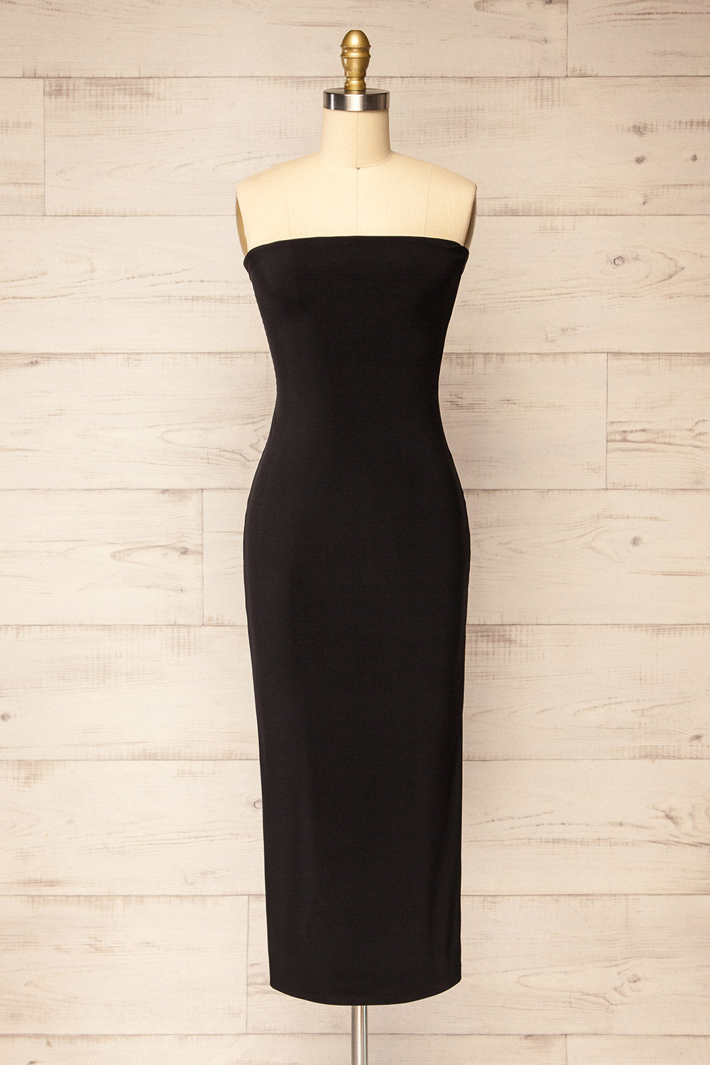 Victorya Black Strapless Fitted Midi Dress by Arti Gogna | La petite garonne 3X-Large Victorya Black Strapless Fitted Midi Dress by Arti Gogna | La petite garonne 3X-Large