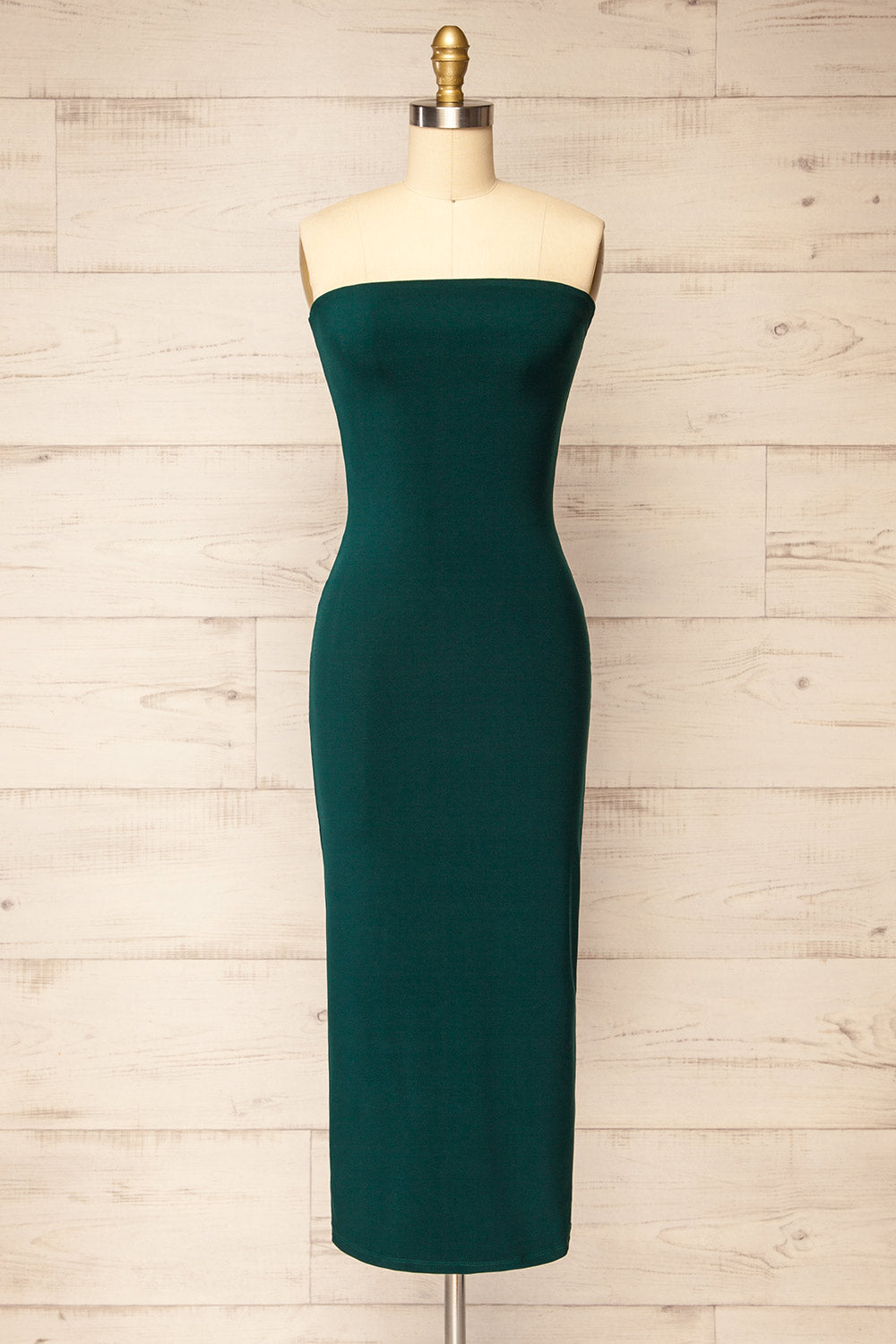 Victorya Green Strapless Fitted Midi Dress by Arti Gogna
