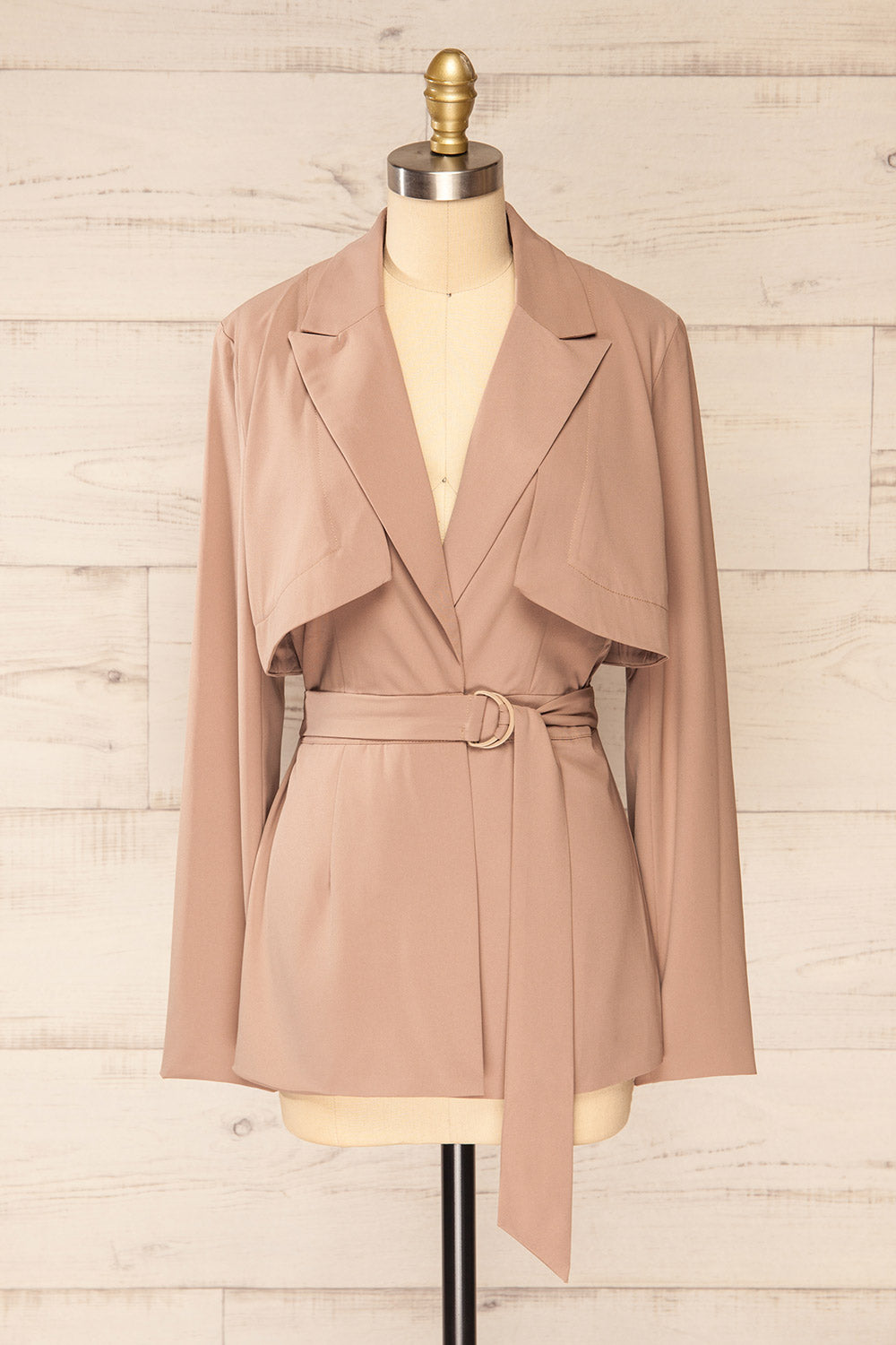 Vientiane Taupe Belted Blazer | La petite garçonne front view