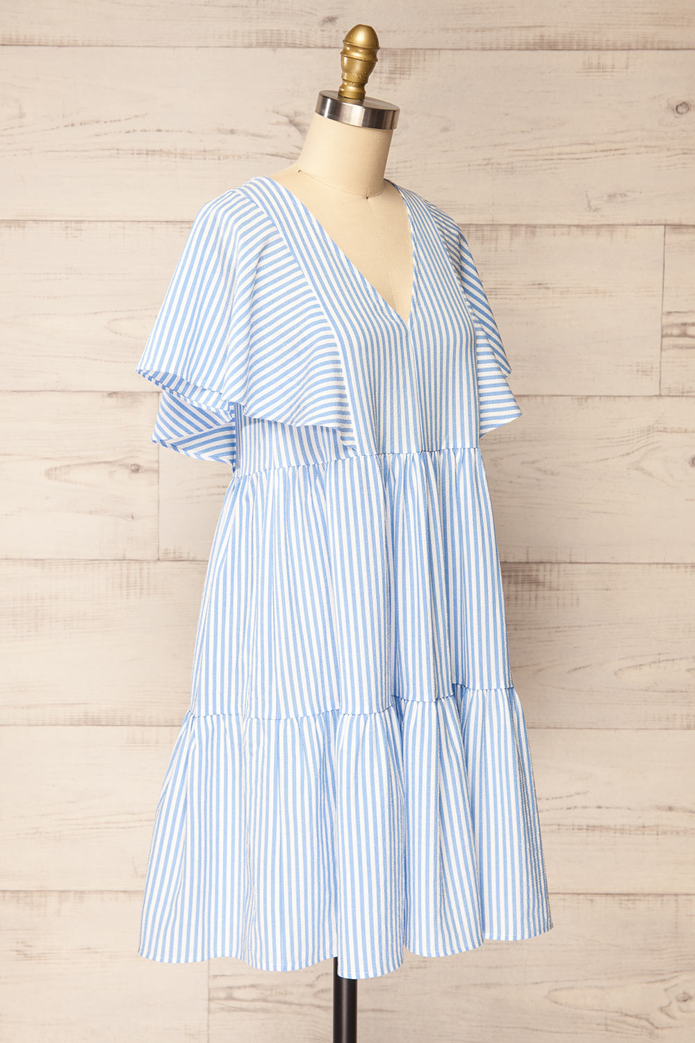 Vika Blue Striped Short Dress w/ Short Sleeves | La petite garçonne side view